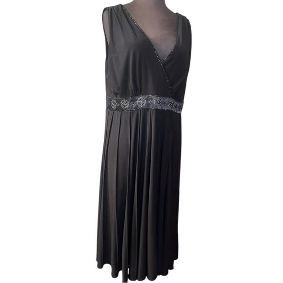 Y2K Slinky Stretch Babydoll Empire Embellished Dress 16 Glam Whimsigoth LBD - Picture 1 of 5